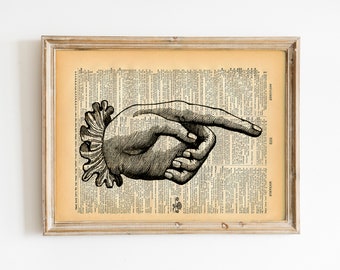 Pointing Finger - Vintage Book Art Print - Victorian Hand Art - Recycled Antique Book Print - Victorian Illustration Circus Steampunk Hand