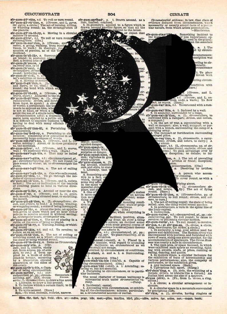 Antler Silhouette Antique Book Print Altered Book Elegant Surreal Home Decor Head full of Stars Vintage Dictionary Print