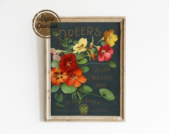 Dark Academia Floral Art - Digital Download Art - Printable Flower Wall Decor - Vintage Seed Packet - Victorian Garden - Cottagecore Print