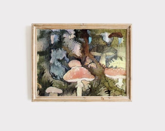 Vintage Mushroom Art - Unique Nursery Decor - Floral Fungi Wall Art Print - Pastel Woodland Decor