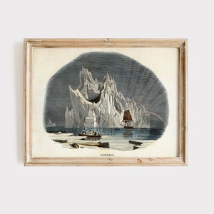 Antique Nature Print - Arctic Iceberg Art - Victorian Nautical Nature Illustration - Winter Scene Art Print