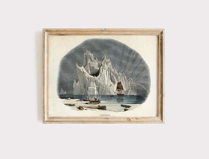 Antique Nature Print Arctic Iceberg Art Victorian Nautical Nature Illustration Winter Scene Art Print image 1