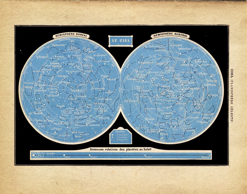 Vintage Constellations Print Outer Space Nautical Stars Zodiac Star Chart Illustration image 2