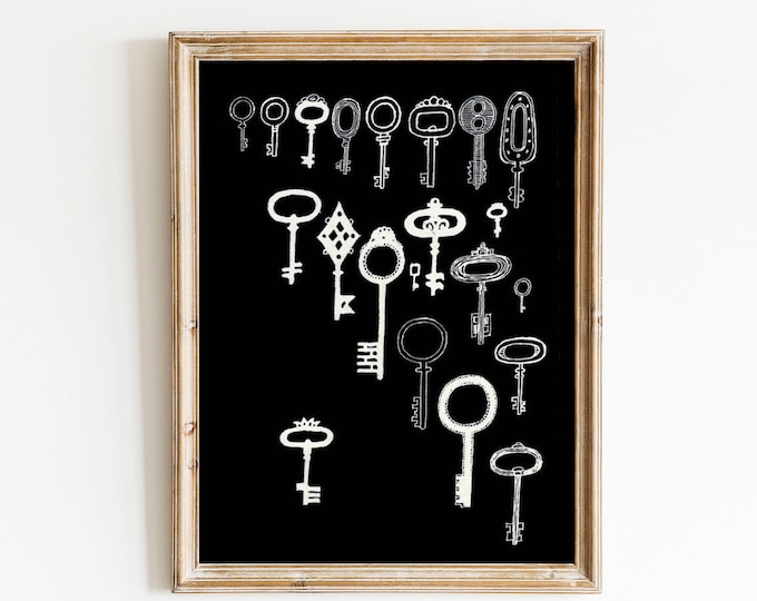Vintage Skeleton Key Art Print: Steampunk Silhouette Home Decor