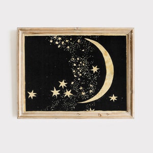 Moon and Stars Art Print - Elegant Paper Cut - Night Sky - Black and White Sepia - Natural History Papercut Illustration - Outer Space Art