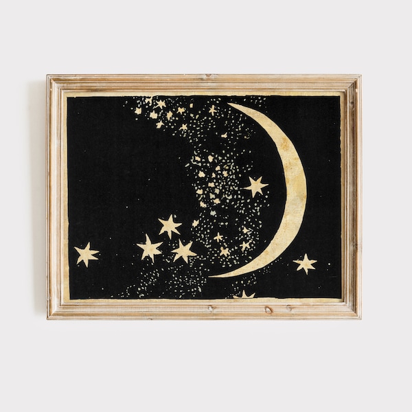 Moon and Stars Art Print: Sepia Night Sky Papercut Illustration