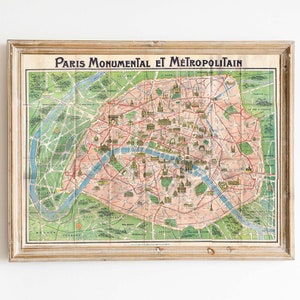 Zabytkowa mapa turystyczna Paryża - Paris Monumental et Metro - Europa - zabytkowa mapa - Europejska turystyka podróżnicza