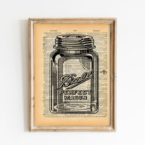 Old Book Art Print - Mason Jar - Vintage Kitchen Decor - Recycled Book Print - Kitsch Vintage Wall Art - Upcycled Book Print