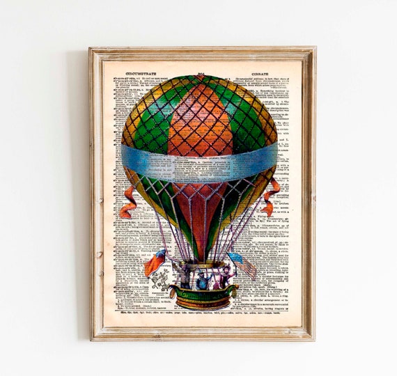 HOT AIR BALLOON Dictionary Print Antique Balloon Print Wall -  Denmark