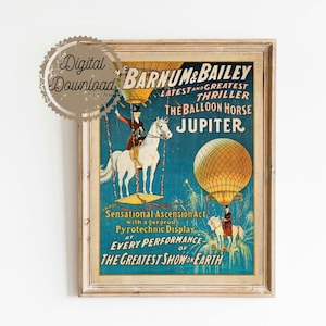 Digitaler Download - Antikes Zirkus Poster - Jupiter das Ballonpferd - Vintage Americana Karneval Druck - Viktorianische Pferdekunst