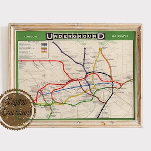 Vintage Londoner U-Bahn Karte - Digitaler Download - 1908 Victorian England Poster - Druckbare Vintage Reisekunst - The Tube Map - anglophile