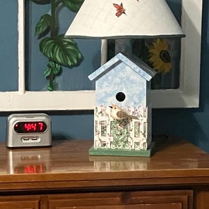 Decorative Handcrafted Birdhouse Lamp with Butterfly Shade