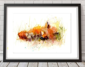 Sleeping Fox Print: Limited Edition Watercolor Animal Art