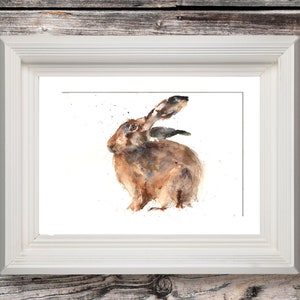 Hare watercolour print. Beautiful animal art.