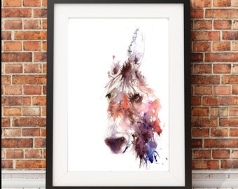 Donkey print, colourful donkey, limited edition print, cute animal print, watercolour painting