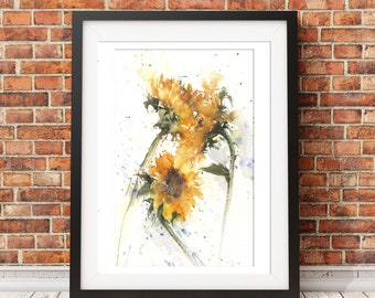 Sunflower Watercolor Art Print: Limited Edition Floral Illustration