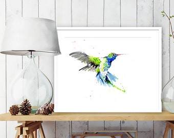 Hummingbird Watercolor Art Print: Colorful Wildlife Illustration