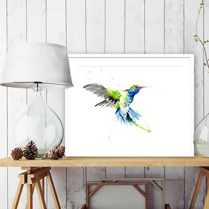 Colourful hummingbird art, hummingbird wall art, home decor, nursery art, wildlife animal art.  hand signed, illustration, animal art