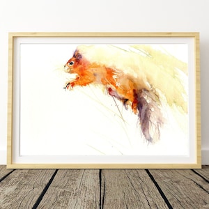 LIMITED edition print of my RED SQUIRREL wall art, home decor, nursery art, wildlife animal art.  hand signed, illustration, animal art