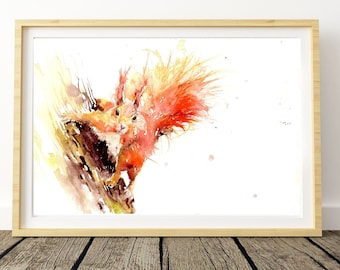 LIMITED edition print of my RED SQUIRRELwall art, home decor, nursery art, wildlife animal art.  hand signed, illustration, animal art