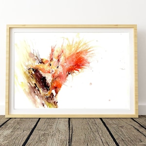 LIMITED edition print of my RED SQUIRRELwall art, home decor, nursery art, wildlife animal art.  hand signed, illustration, animal art