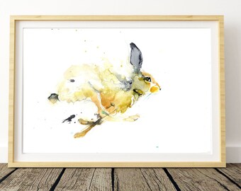 Hare watercolour print. Beautiful animal art.