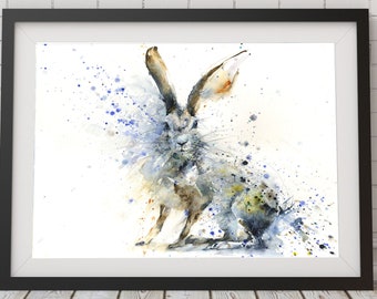 Hare watercolour print. Beautiful animal art.