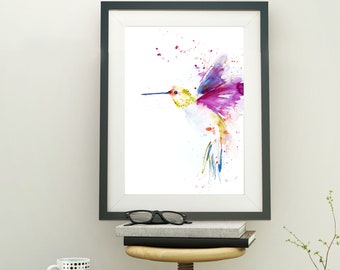 Kolibri Print: Bunte Aquarell Vogel Kunst
