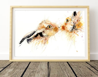 Hare watercolour print. Beautiful animal art.