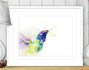 Bunter Kolibri Print: Signiertes Aquarellbild, Kinderzimmerbild