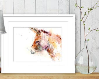 Donkey print, colourful donkey, limited edition print, cute animal print, watercolour painting