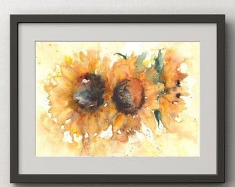 Sunflower Watercolor Art Print: Hand-Signed Floral Wall Decor