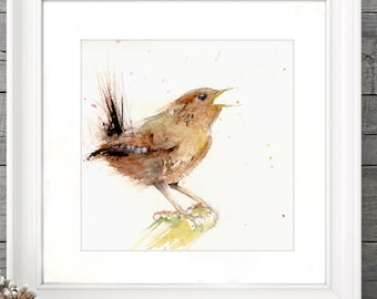 Wren bird, LIMITED edition print, wall art, home decor, nursery art, wildlife animal art.  hand signed, illustration, animal art