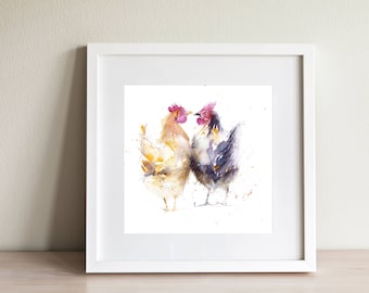 hen, chicken print, from original painting, limited edition, wildlife bird art, farmyard animal art, nursery art, art for kitchen