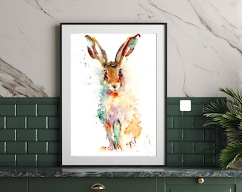 Aquarelprint van een haas. Prachtige dierenkunst.