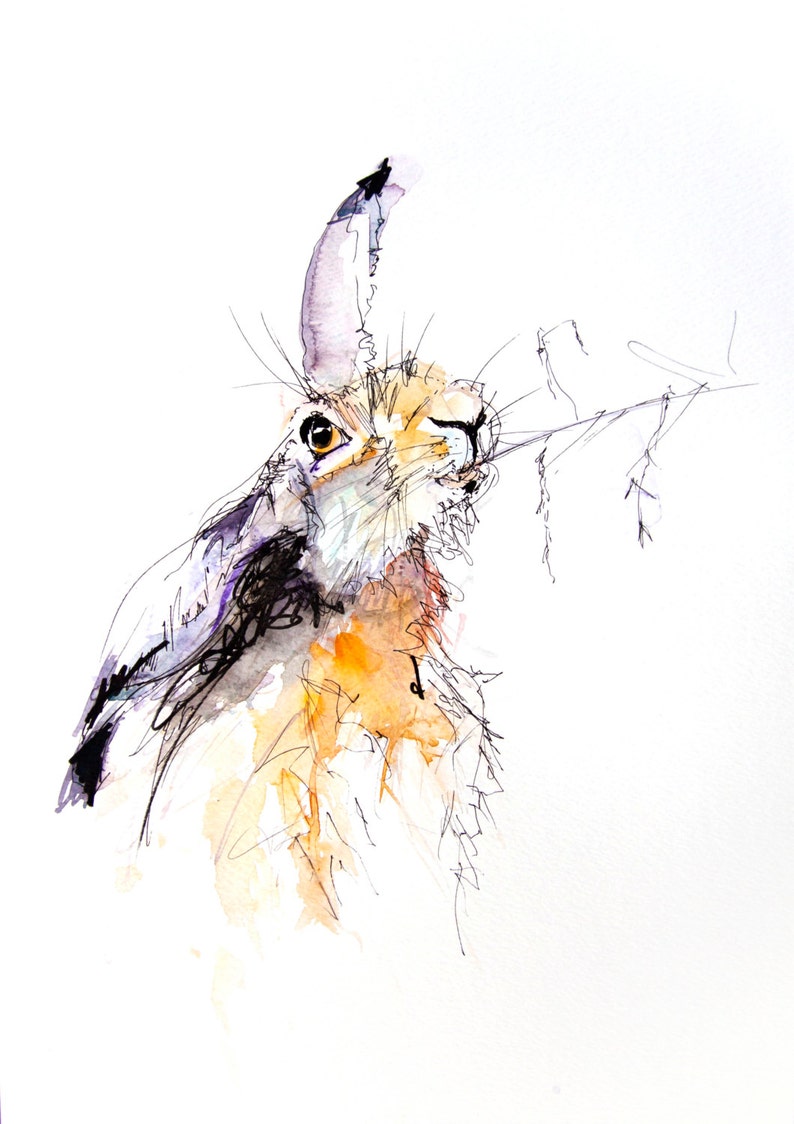 Hase Aquarelldruck. Schöne Tierkunst. Bild 1