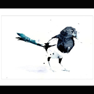 LIMITED Edition print 0f painting black and white bird watercolour  'Magpie' wildlife art hand signed, illustration, animal art