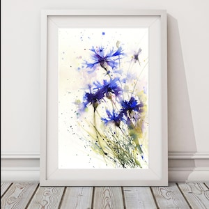 Limited edition art print from Original floral watercolour painting Cornflowers, art print, room decor, collectable art print