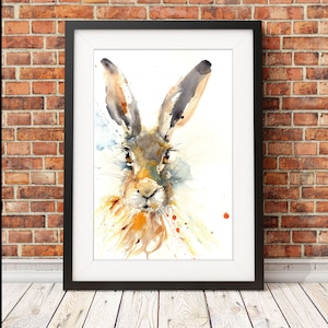 Hare watercolour print. Beautiful animal art.