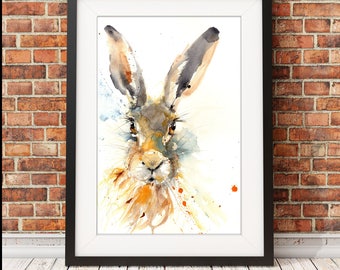 Hare Portrait Watercolour Print, Limited Edition Animal Art