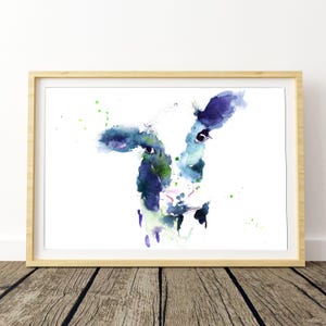 Cow watercolour art print, colourful animal art.