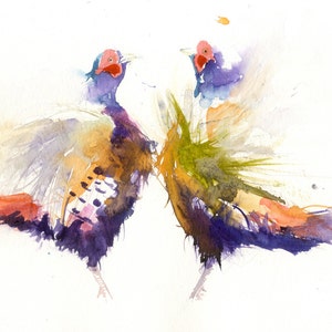 Pheasant watercolour print, from original painting, limited edition, wildlife bird art,