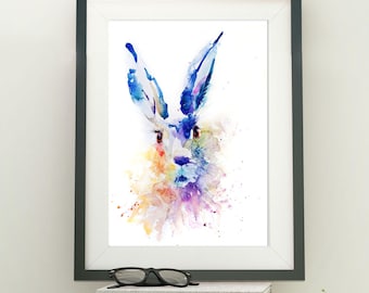 Haas-aquarelprint: dierenkunst in beperkte oplage