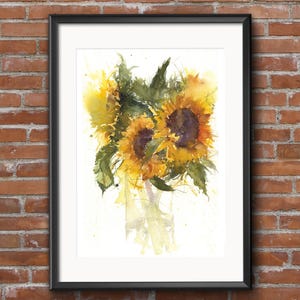 Sunflower, limited edition,  sunflowers watercolour art  illustration wall art home office decor hand signed floral painting print gift idea