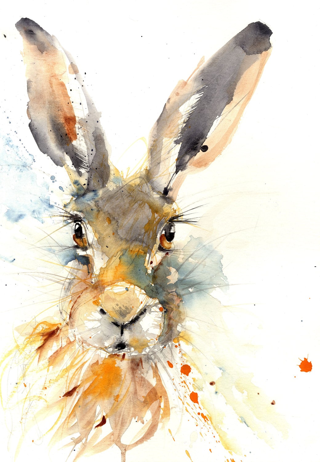 Sale,Original Card Meadow Hare Print Watercolour Gift Wildlife,Animal,Art, 