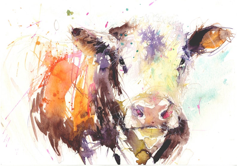 Cow art LIMITED edition print Hereford COW wall art home Etsy