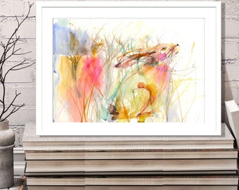 Haas-aquarelprint: dierenkunst in beperkte oplage