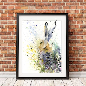 Hare watercolour print. Beautiful animal art.