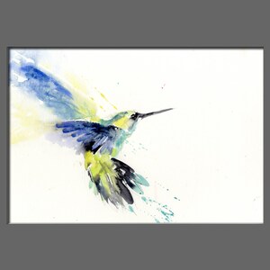 Colourful hummingbird print, watercolour painting,, nursery art, wildlife animal art. hand signed, illustration, animal art image 3