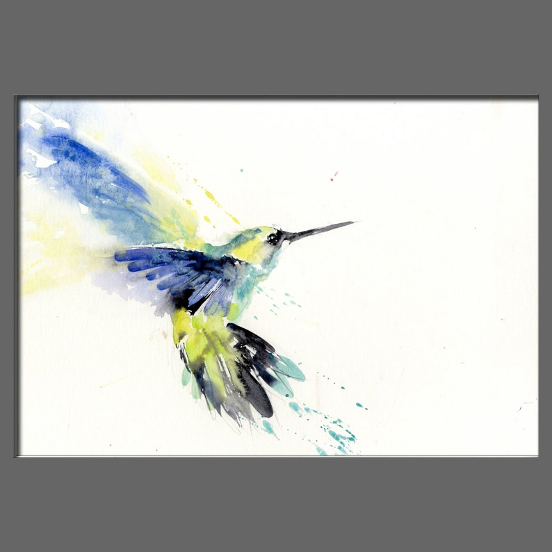 Colourful hummingbird print, watercolour painting,, nursery art, wildlife animal art. hand signed, illustration, animal art image 3